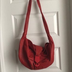 Red leather hobo bag